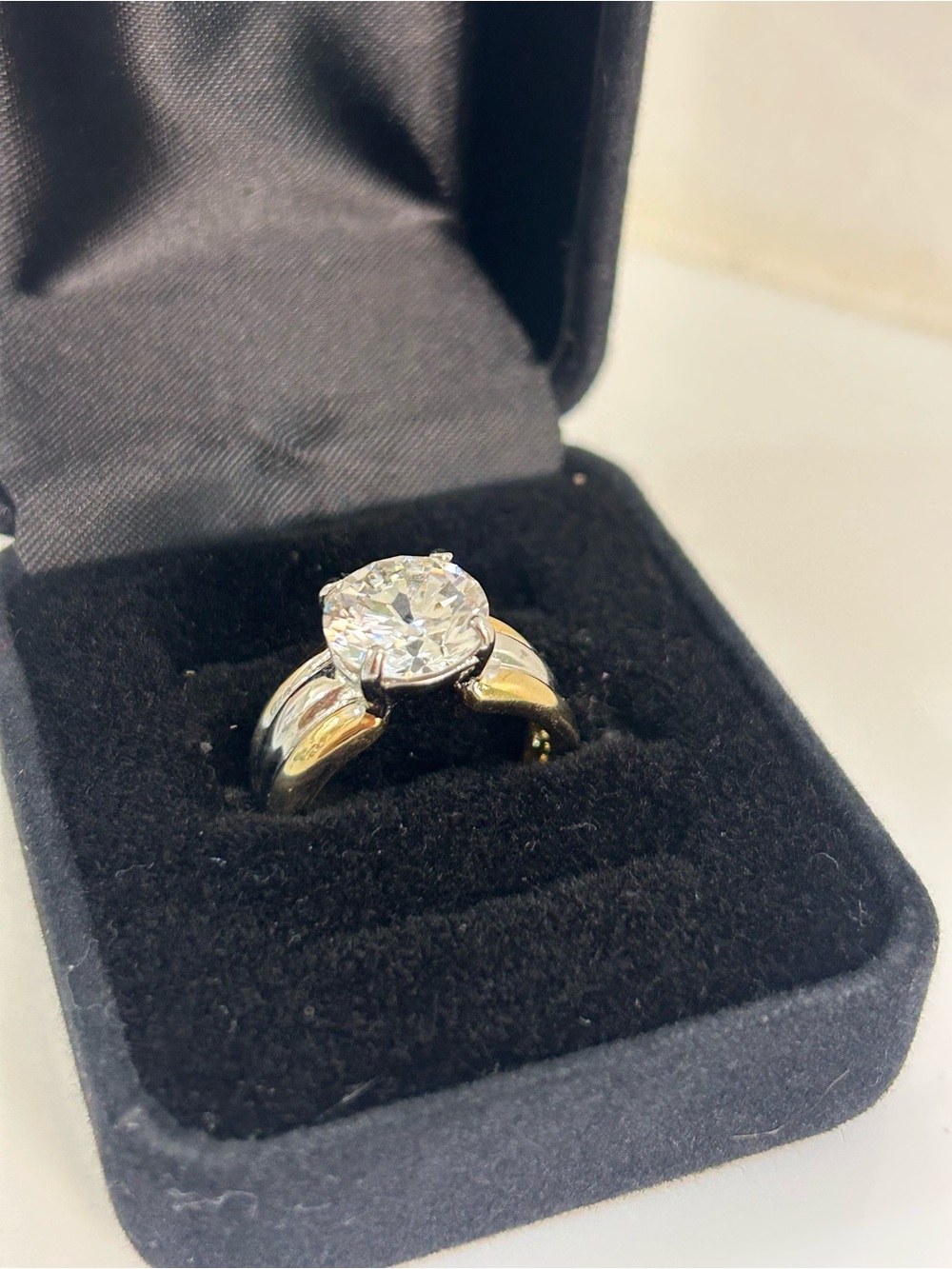 18KGE Round-Cut Solitaire Ring in Gold and Silver Tone with Clear Stone